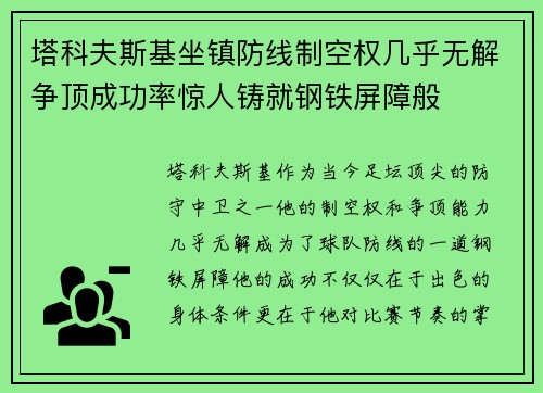 塔科夫斯基坐镇防线制空权几乎无解争顶成功率惊人铸就钢铁屏障般